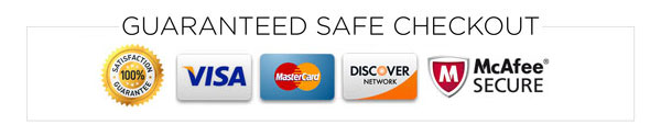 Safe checkout with Visa, AMEX, MC, Discover, PayPal